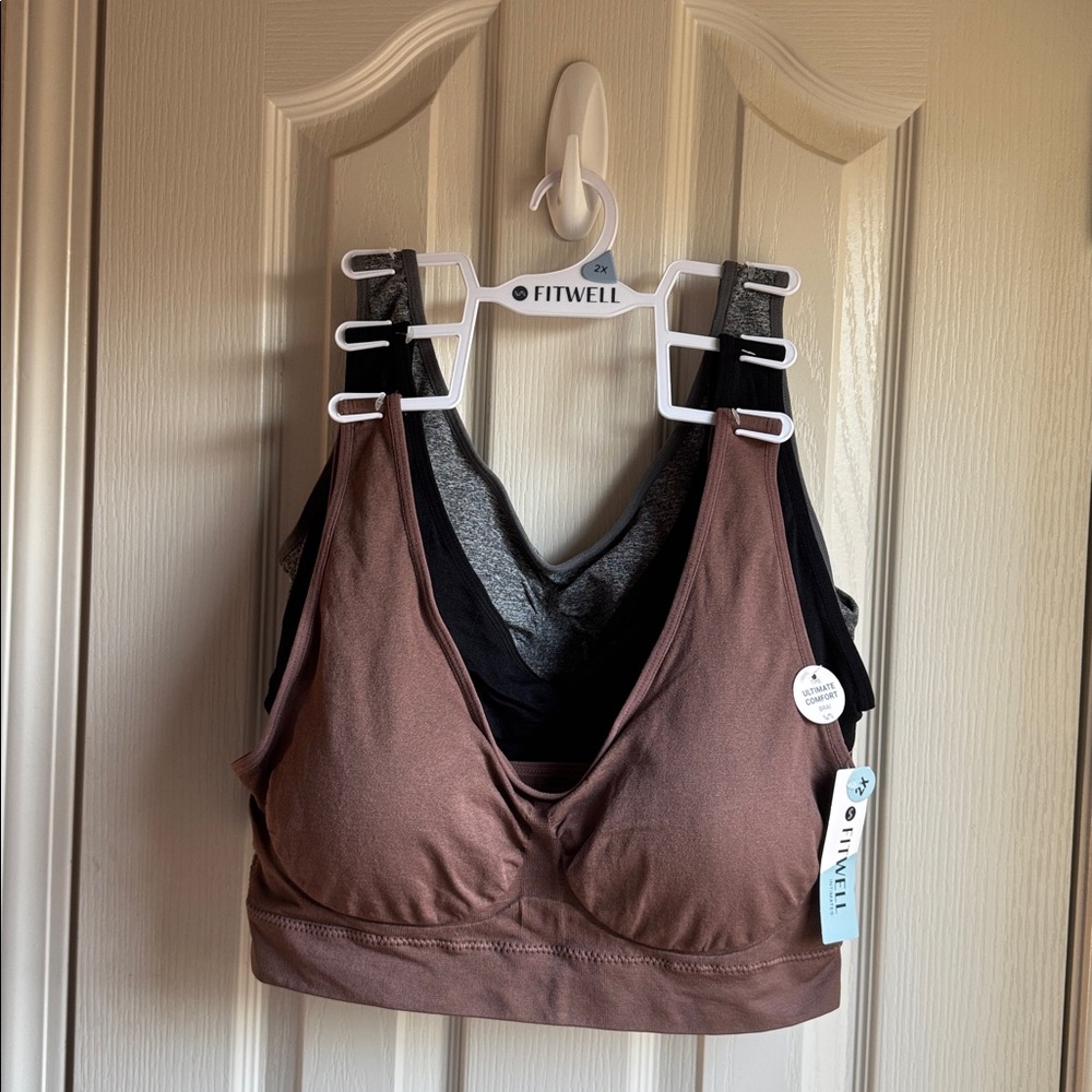 NWT SET OF THREE FITWELL WIRELESS COMFORT BRAS SZ 2X